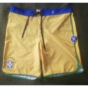 Hurley Phantom Brazil Brasil Board Shorts Men's Size 33 Yellow Green Spandex